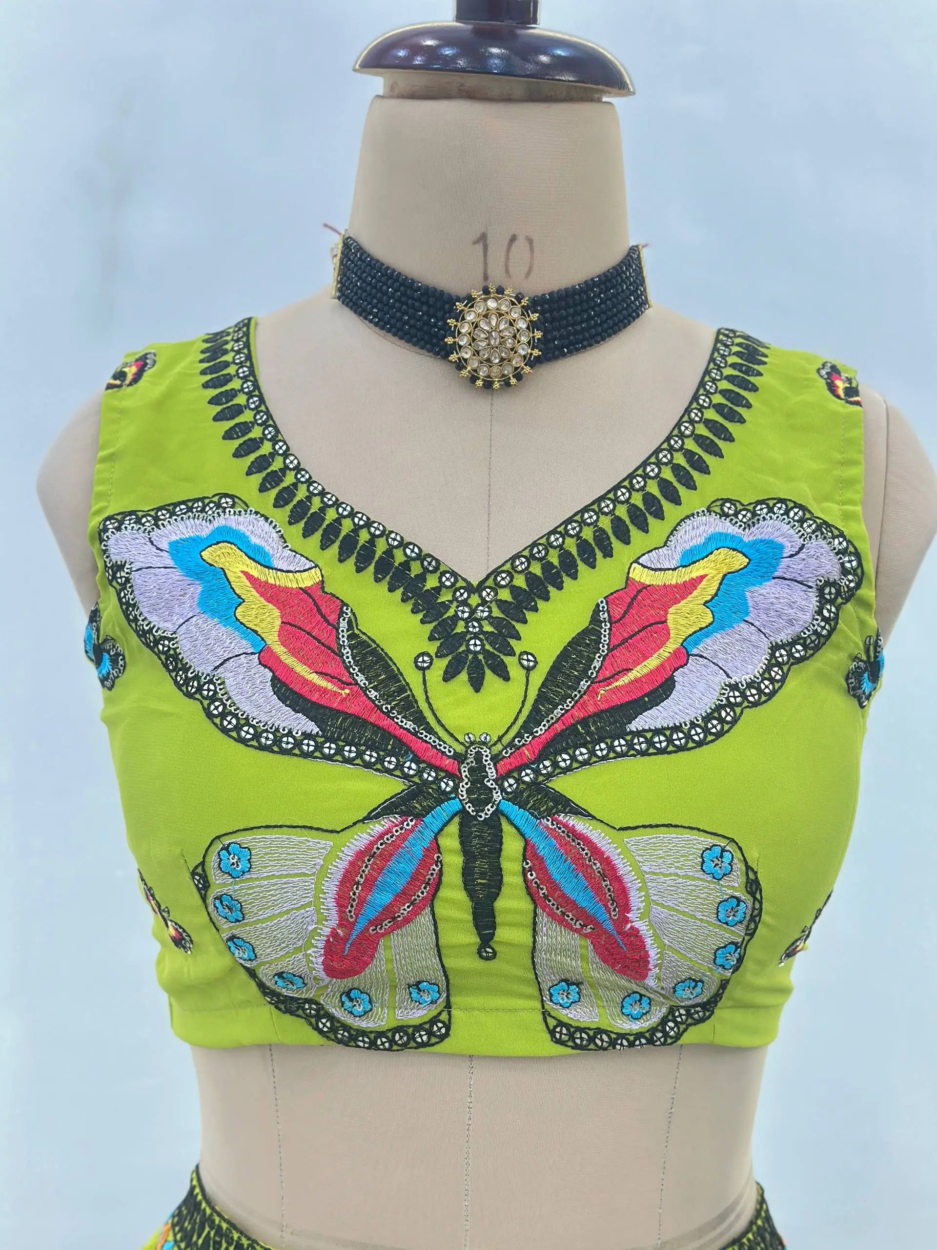 Embroidered Faux Georgette Lehenga Set