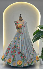 Embroidered Faux Georgette Lehenga Set