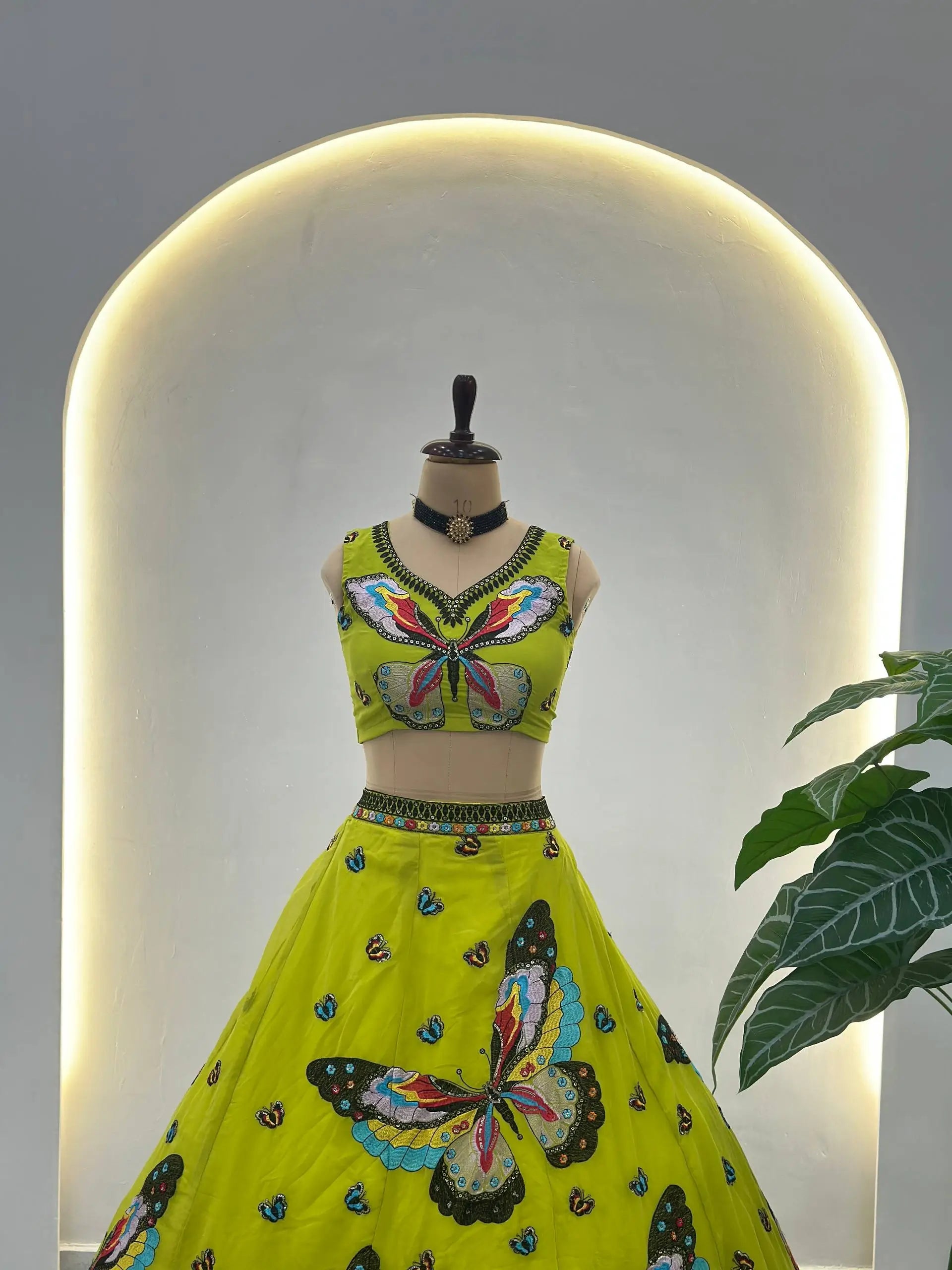 Embroidered Faux Georgette Lehenga Set