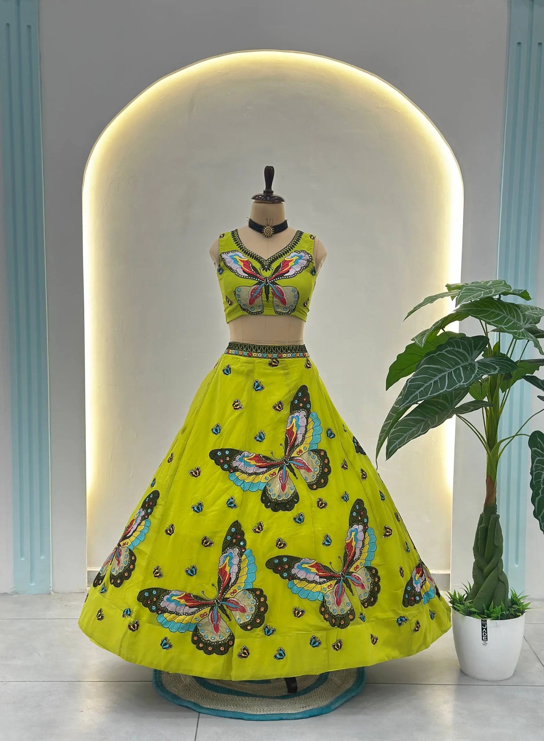 Embroidered Faux Georgette Lehenga Set