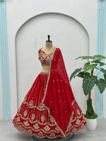 Embroidered Faux Georgette Lehenga Set