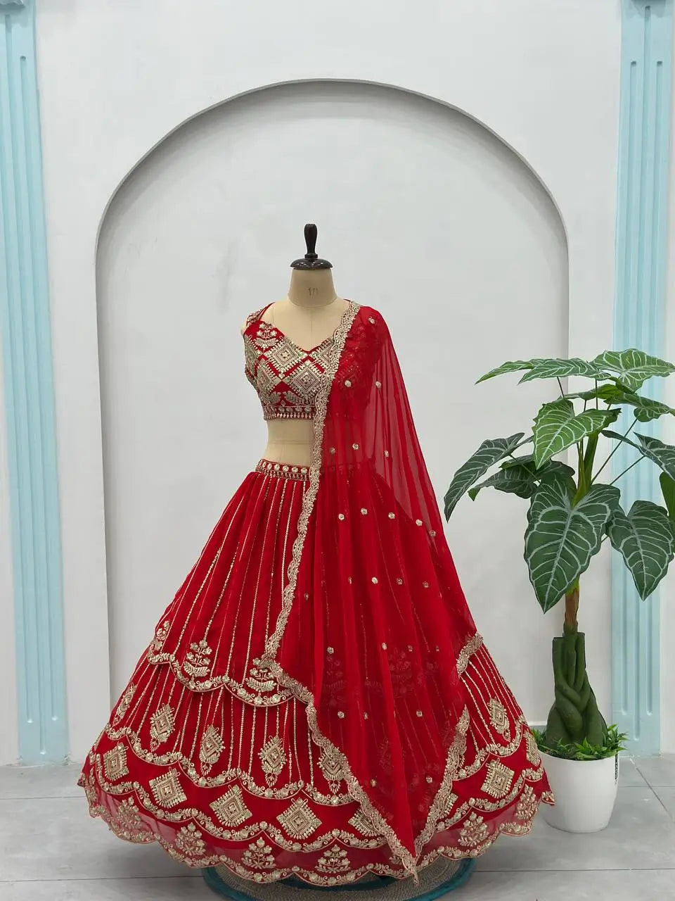 Embroidered Faux Georgette Lehenga Set