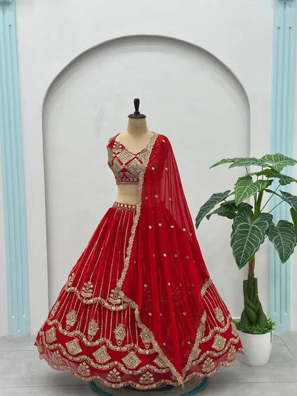Embroidered Faux Georgette Lehenga Set