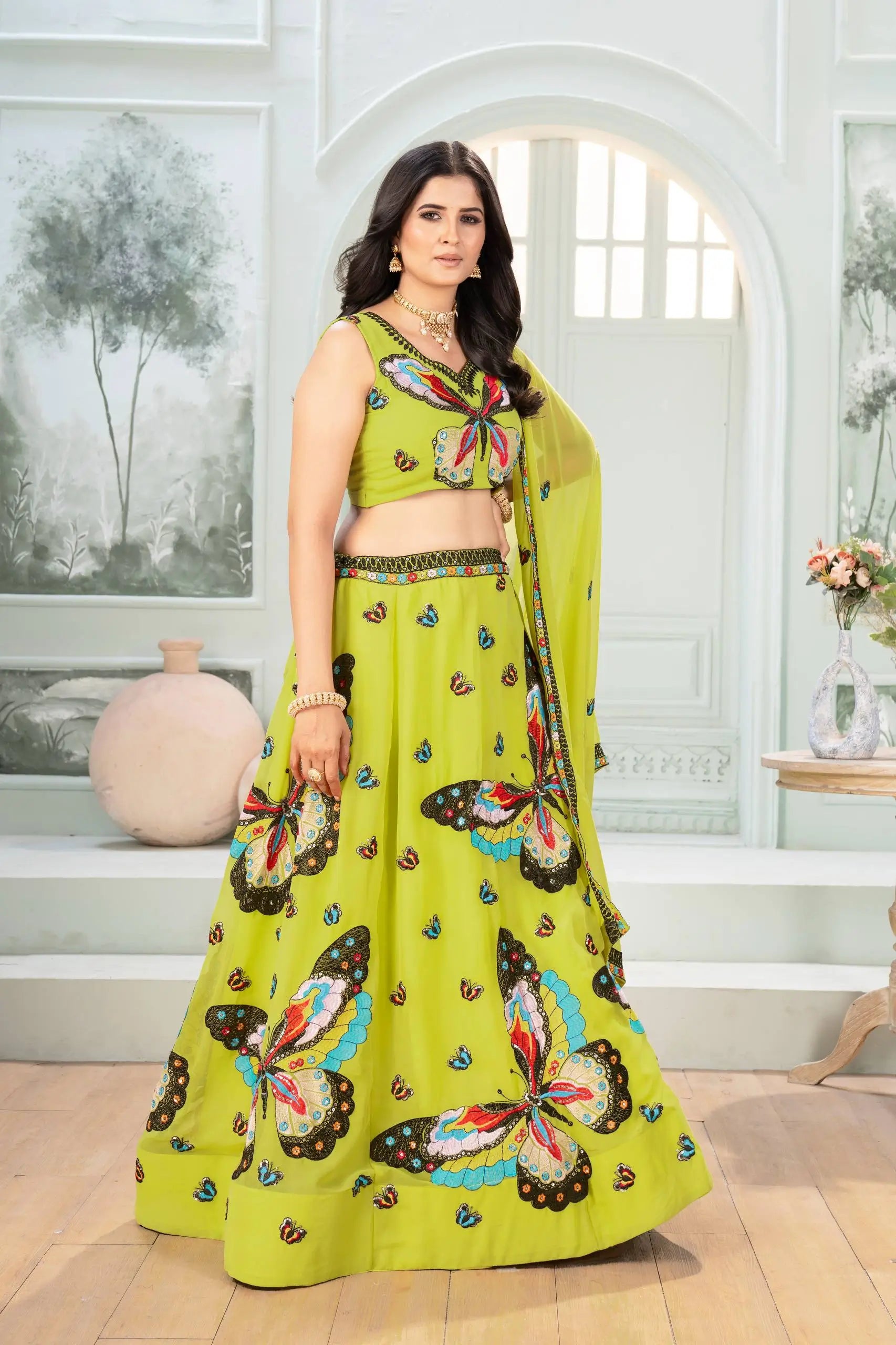 Embroidered Faux Georgette Lehenga Set