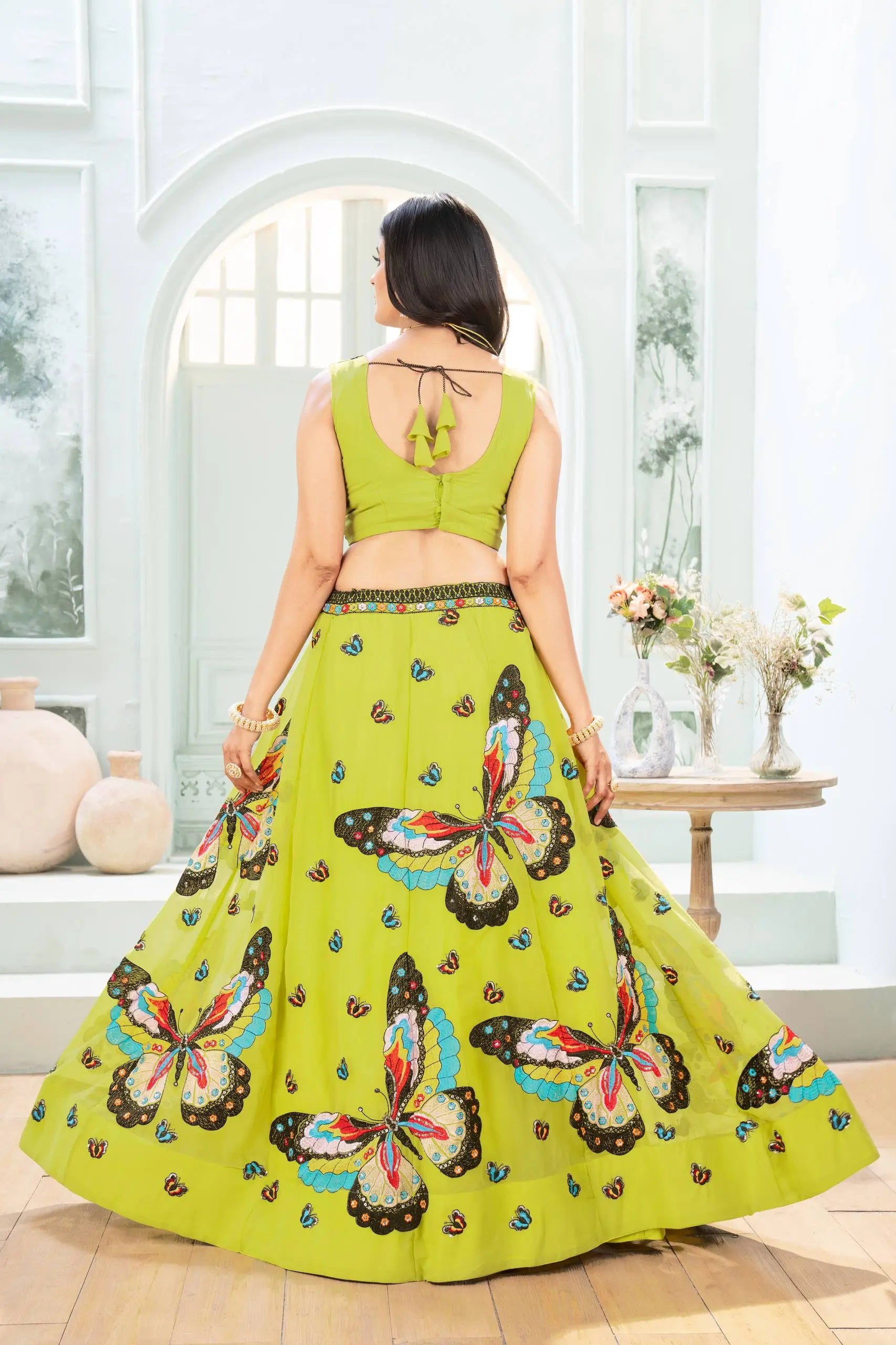 Embroidered Faux Georgette Lehenga Set