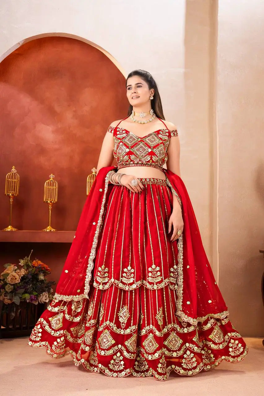 Embroidered Faux Georgette Lehenga Set
