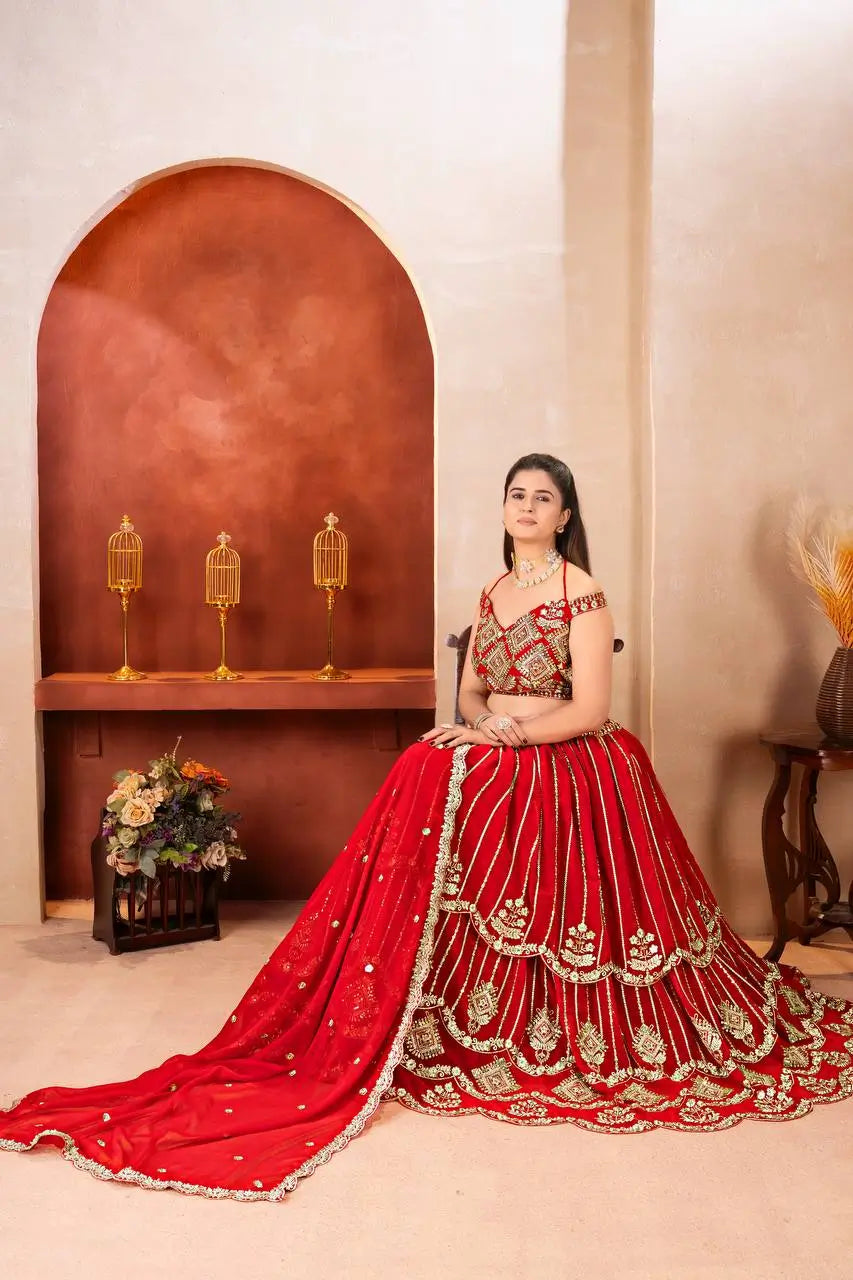 Embroidered Faux Georgette Lehenga Set