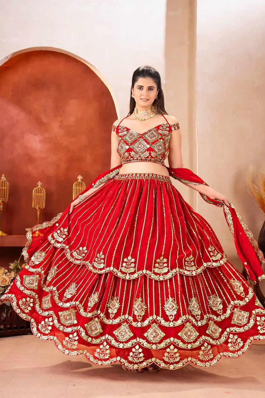 Embroidered Faux Georgette Lehenga Set