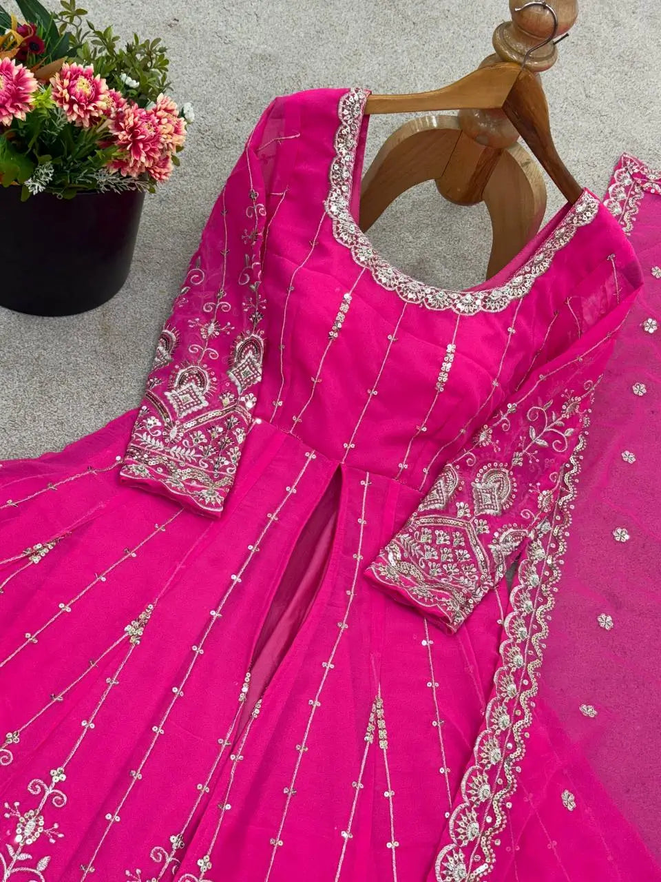 Embroidered Faux Georgette Lehenga Set