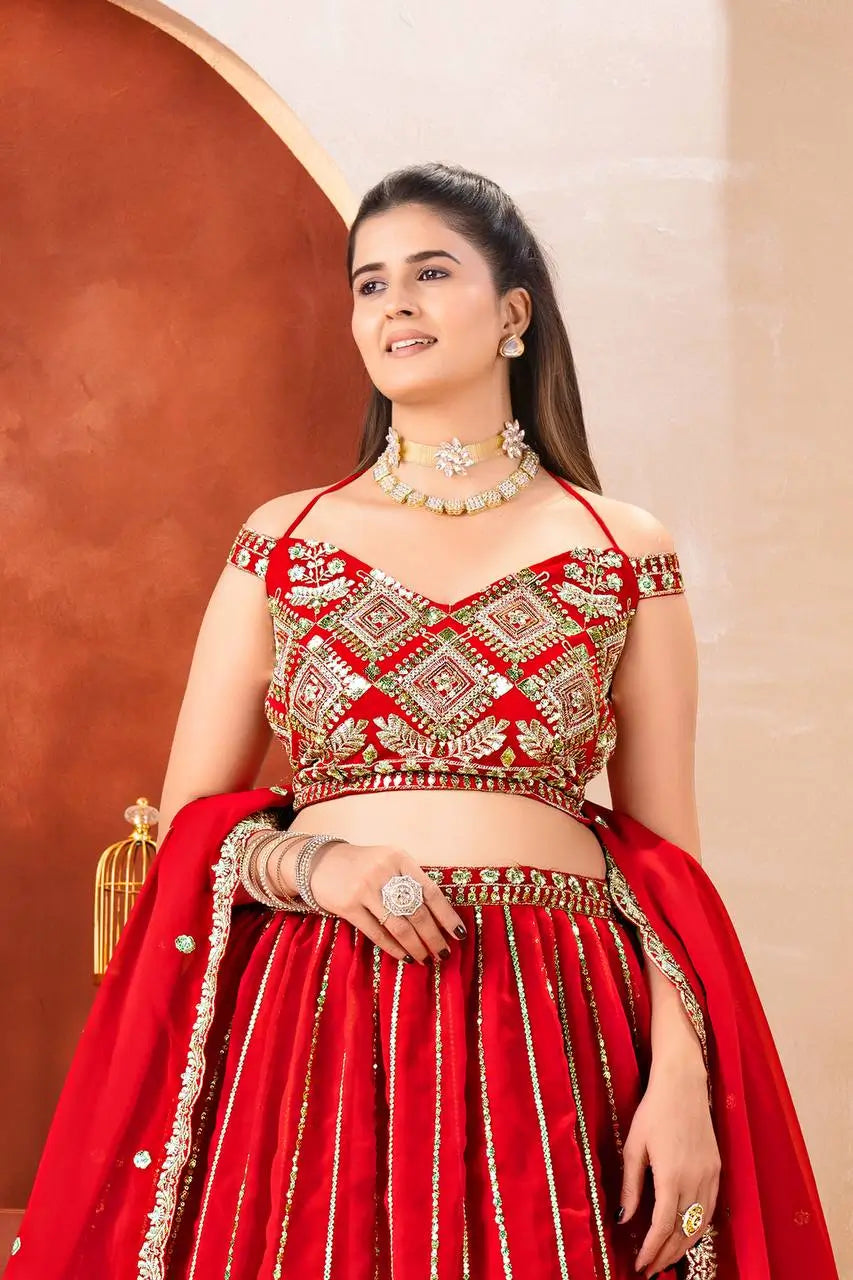 Embroidered Faux Georgette Lehenga Set