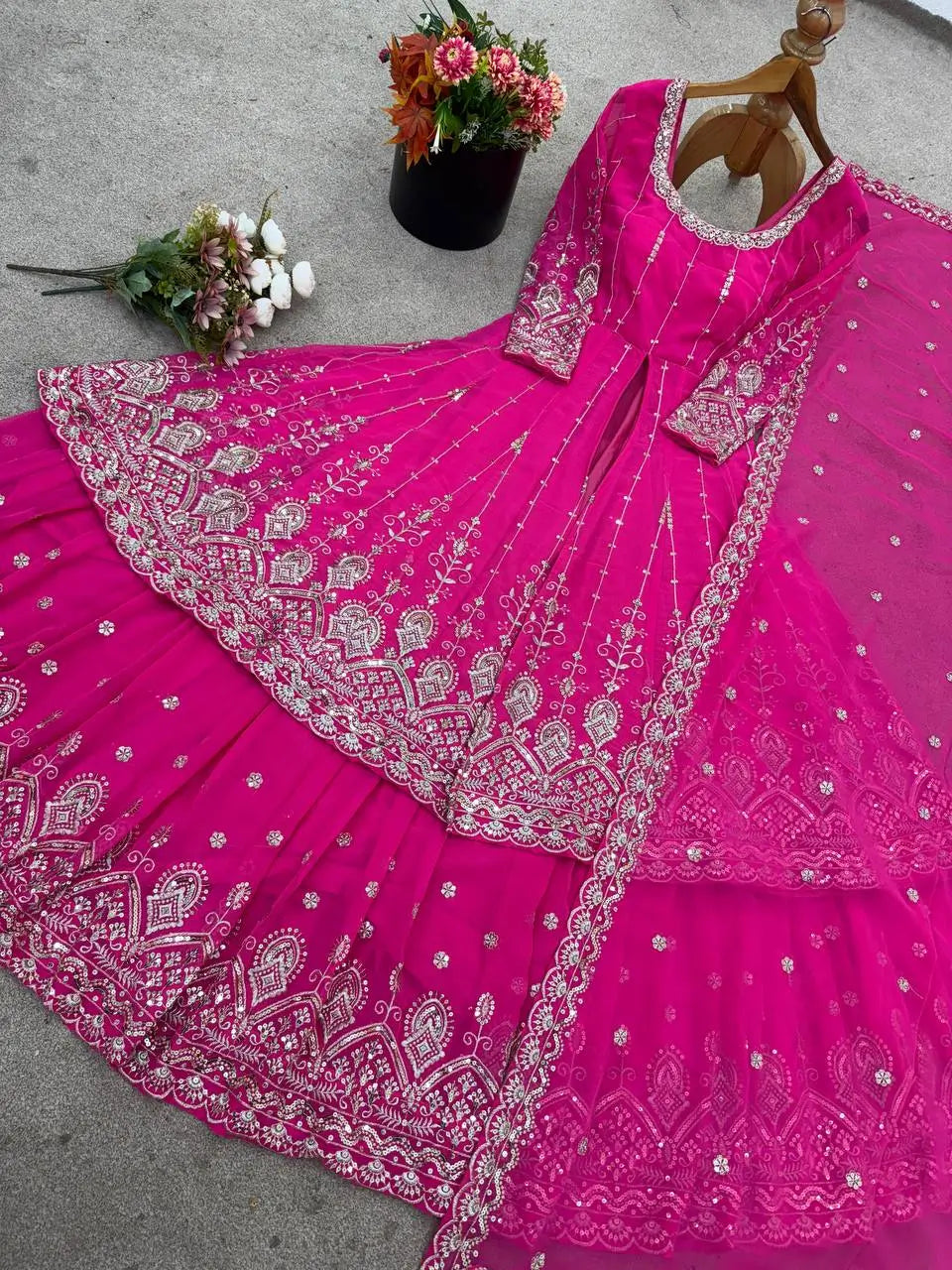 Embroidered Faux Georgette Lehenga Set
