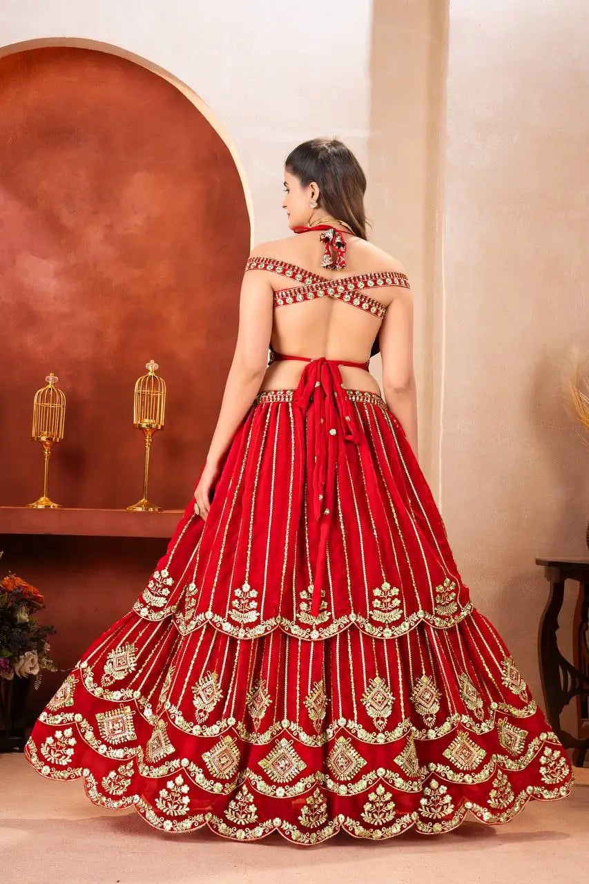 Embroidered Faux Georgette Lehenga Set