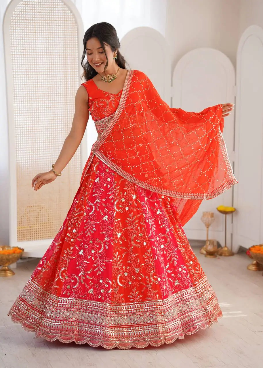 Embroidered Faux Georgette Lehenga Set for Wedding and Festive Occasions