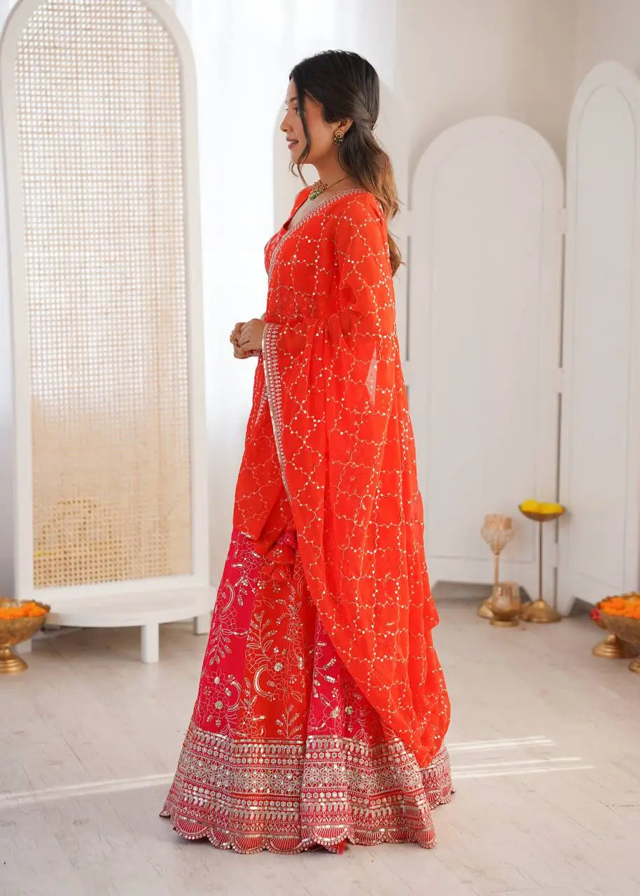 Embroidered Faux Georgette Lehenga Set for Wedding and Festive Occasions