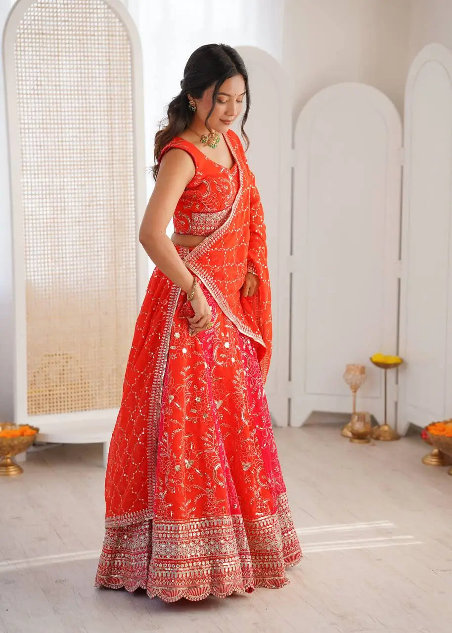 Embroidered Faux Georgette Lehenga Set for Wedding and Festive Occasions