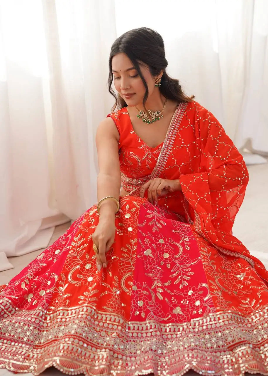 Embroidered Faux Georgette Lehenga Set for Wedding and Festive Occasions