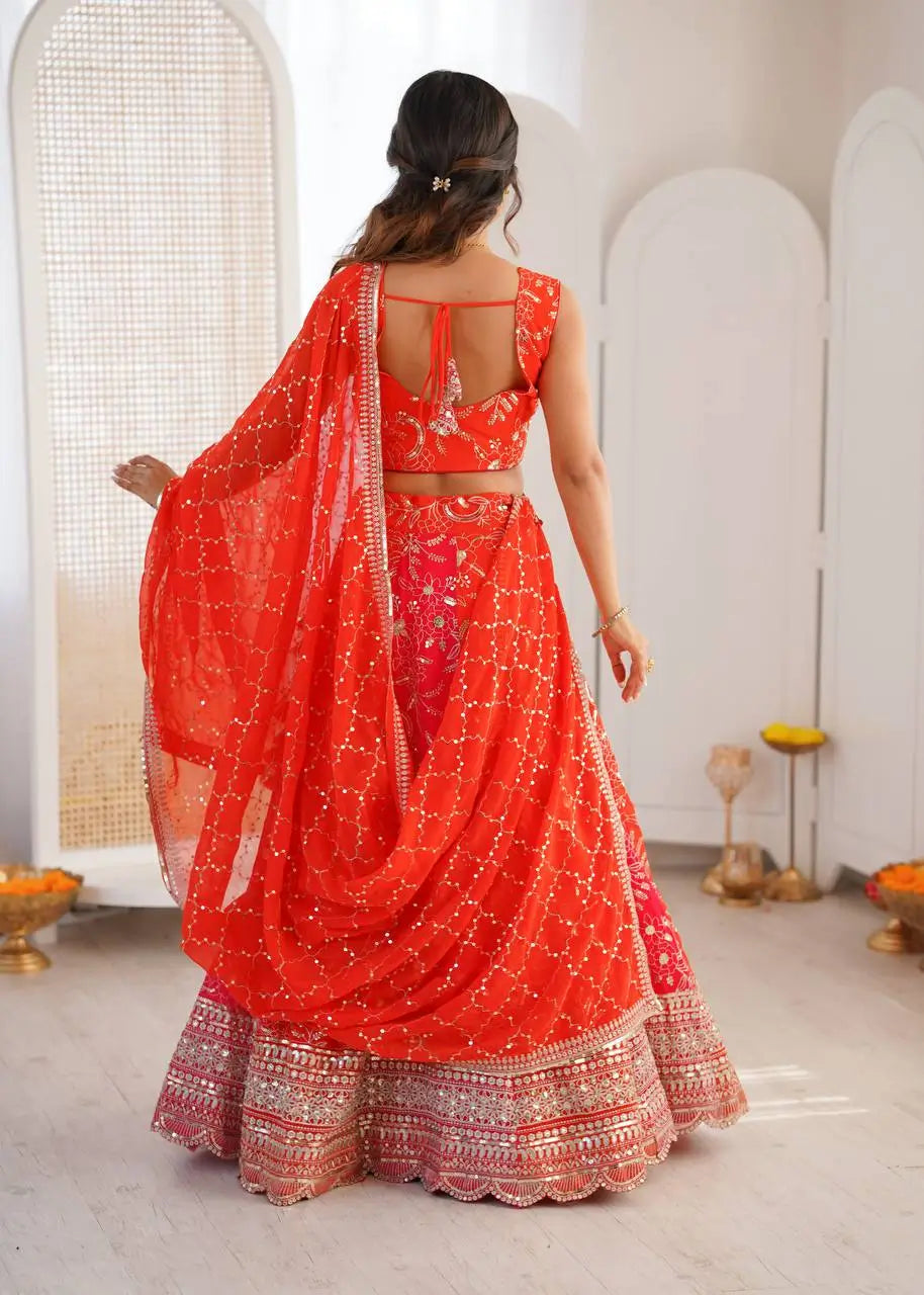 Embroidered Faux Georgette Lehenga Set for Wedding and Festive Occasions
