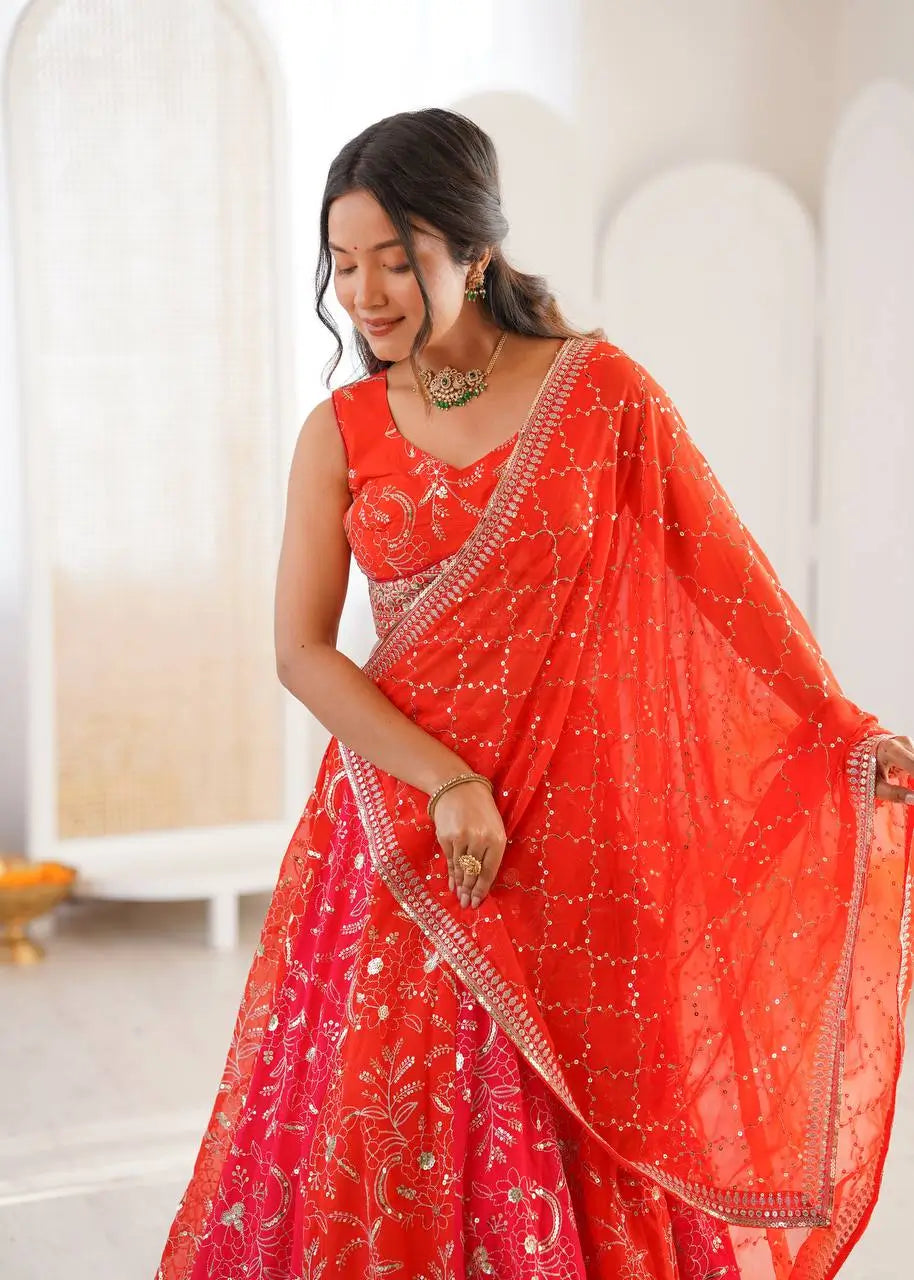 Embroidered Faux Georgette Lehenga Set for Wedding and Festive Occasions