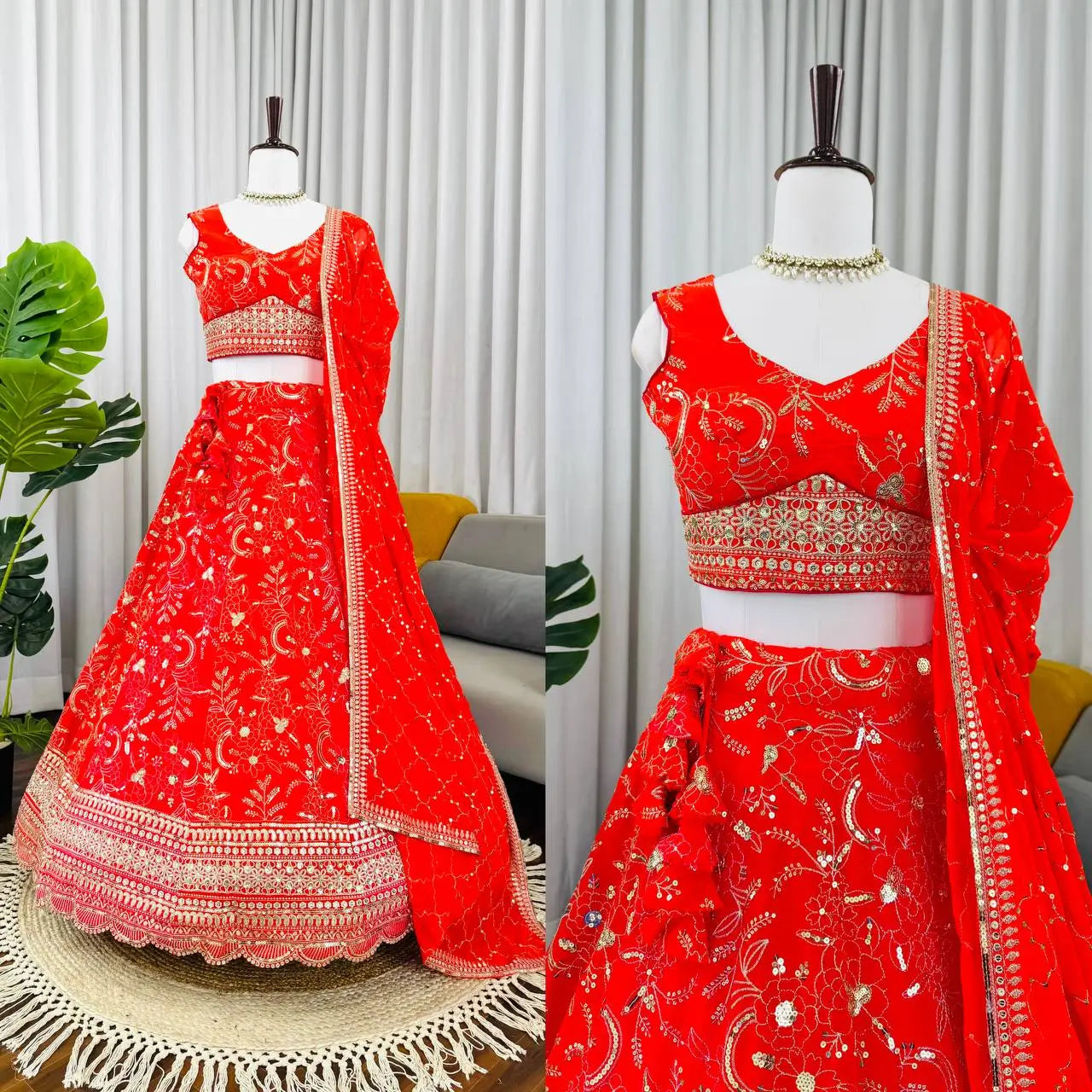 Embroidered Faux Georgette Lehenga Set for Wedding and Festive Occasions