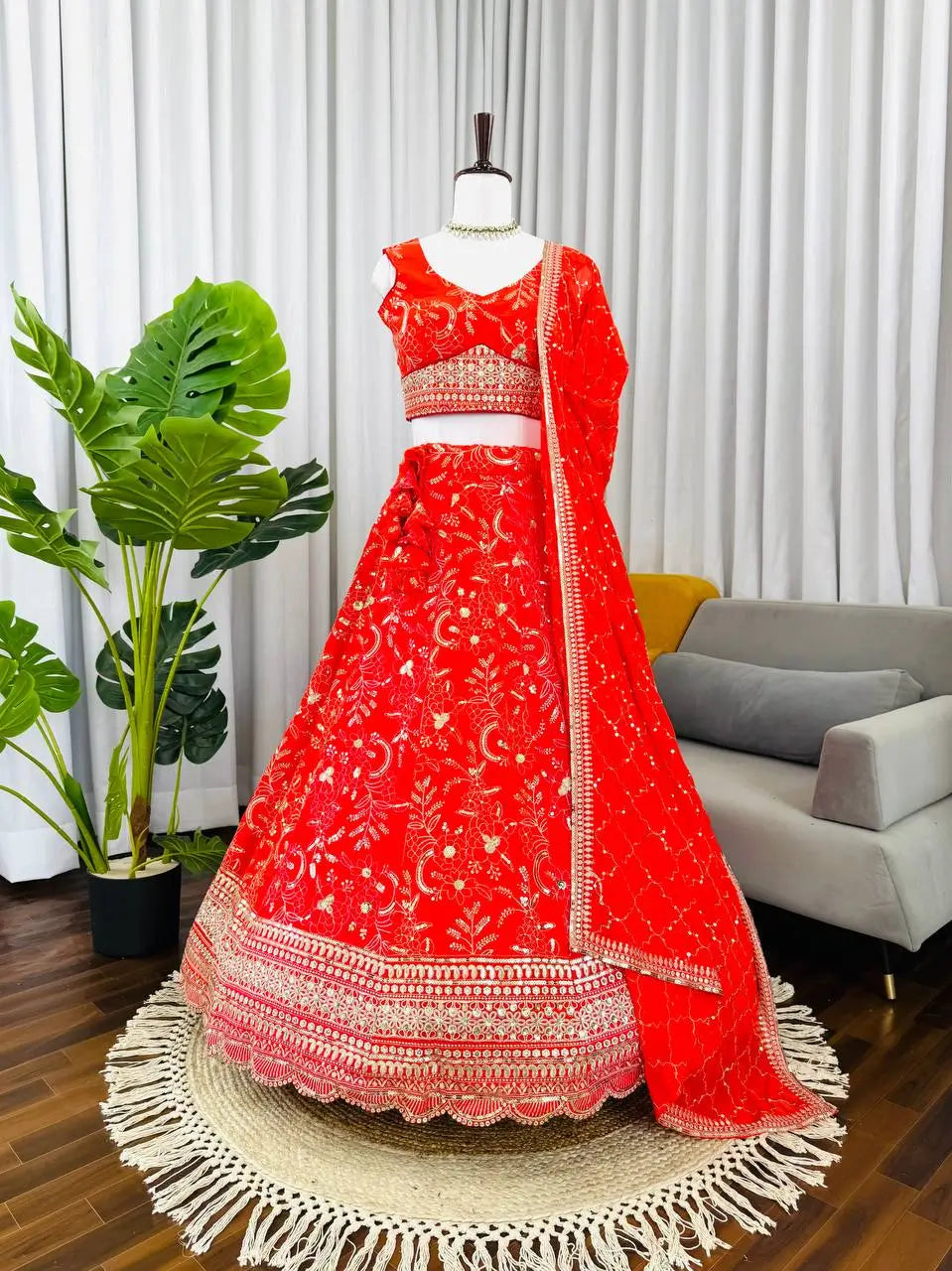 Embroidered Faux Georgette Lehenga Set for Wedding and Festive Occasions