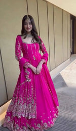 Embroidered Faux Georgette Lehenga Set