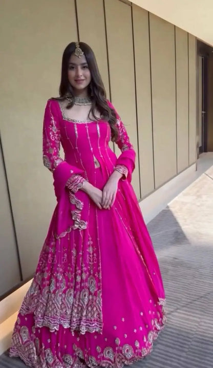 Embroidered Faux Georgette Lehenga Set