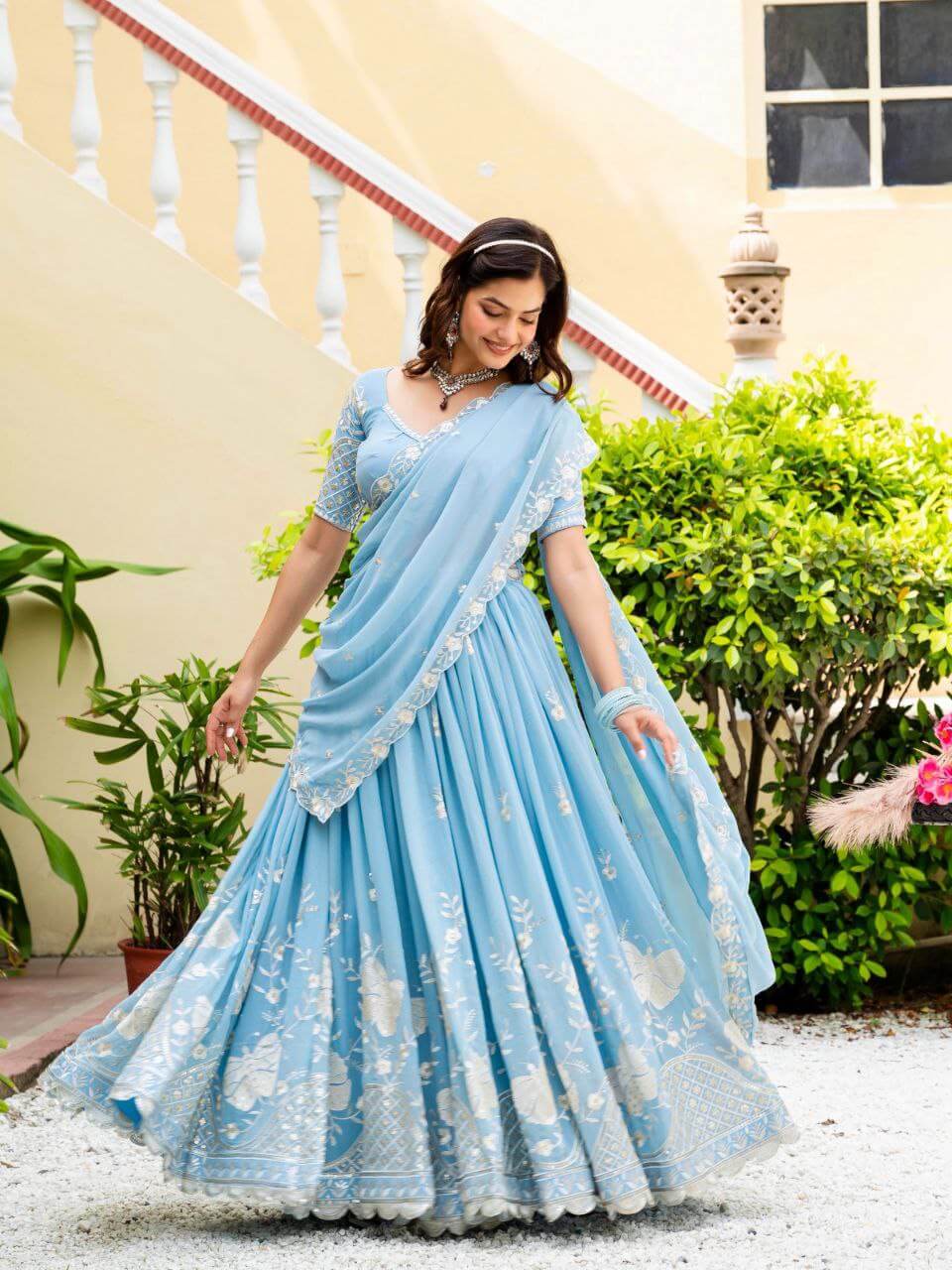 Embroidered Faux Georgette Lehenga with Dupatta
