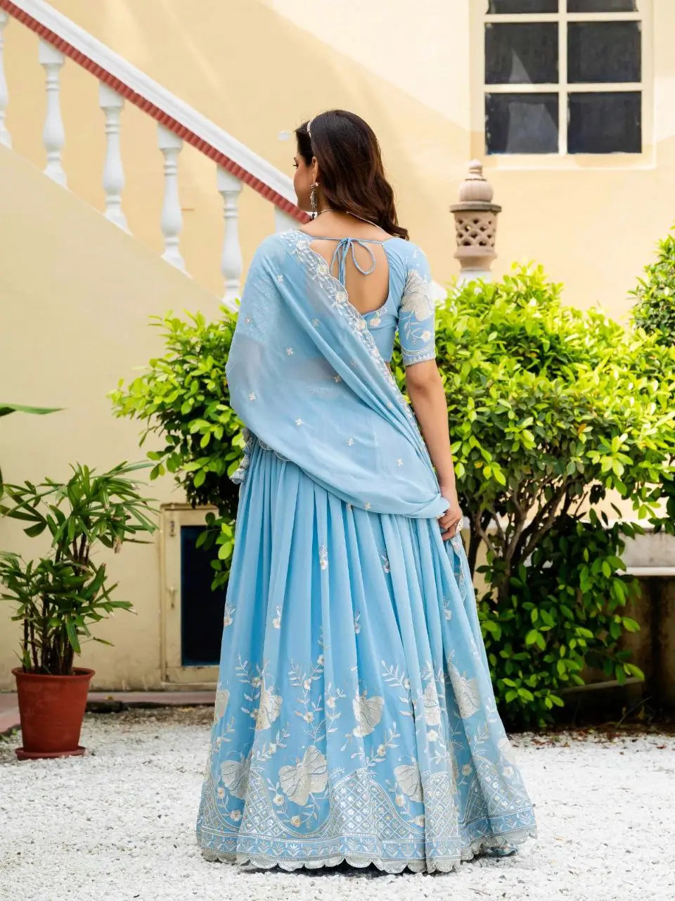 Embroidered Faux Georgette Lehenga with Dupatta