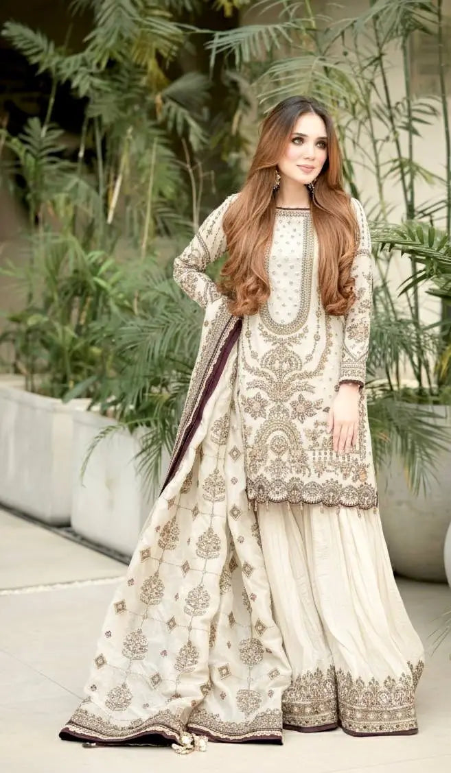 Embroidered Faux Georgette Palazzo Suit