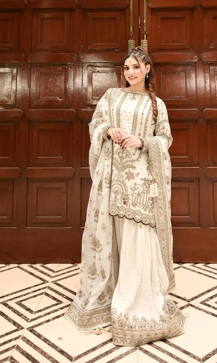 Embroidered Faux Georgette Palazzo Suit