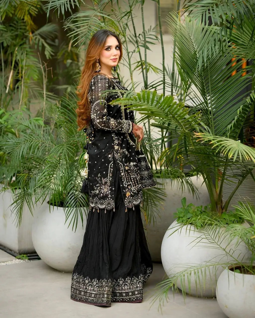 Embroidered Faux Georgette Palazzo Suit