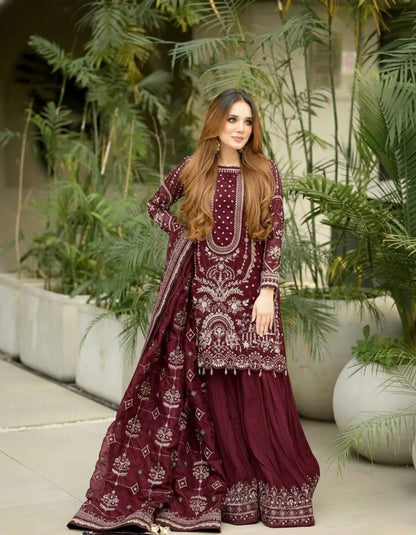 Embroidered Faux Georgette Palazzo Suit