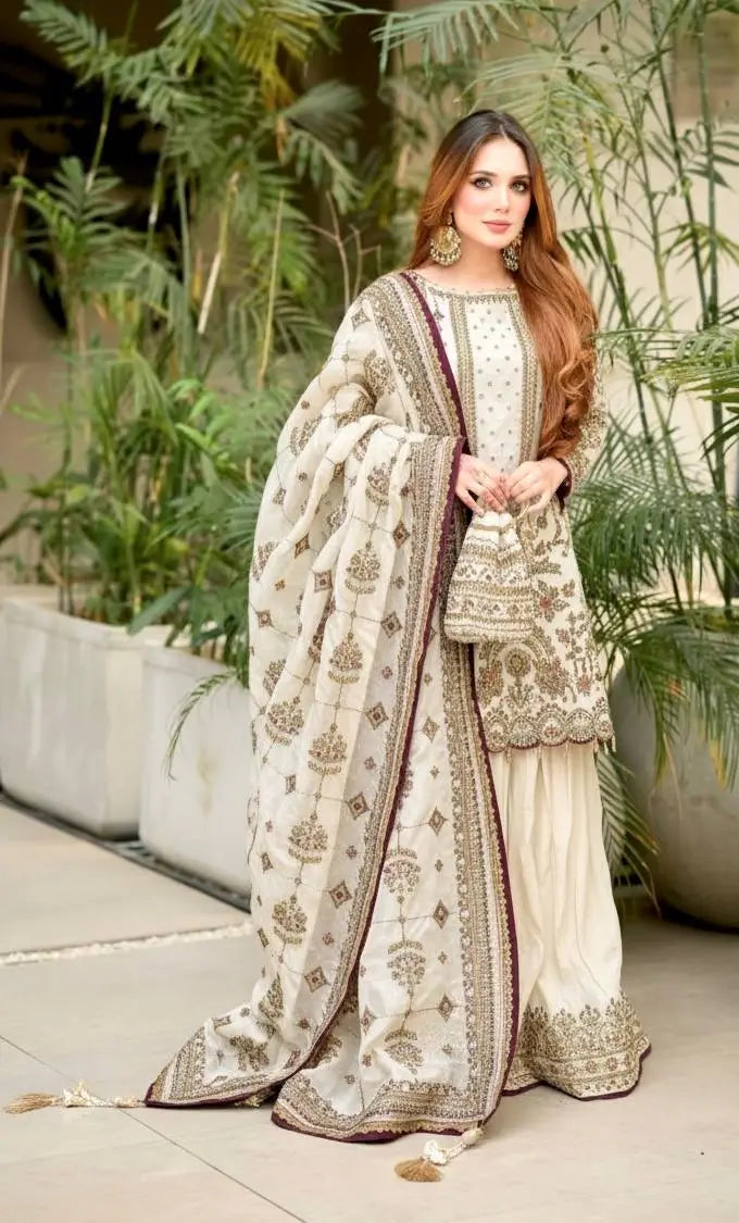 Embroidered Faux Georgette Palazzo Suit