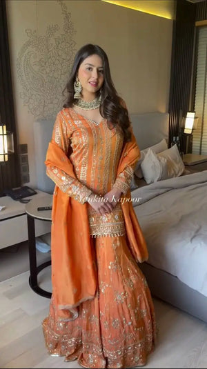 Embroidered Faux Georgette Palazzo Suit Set