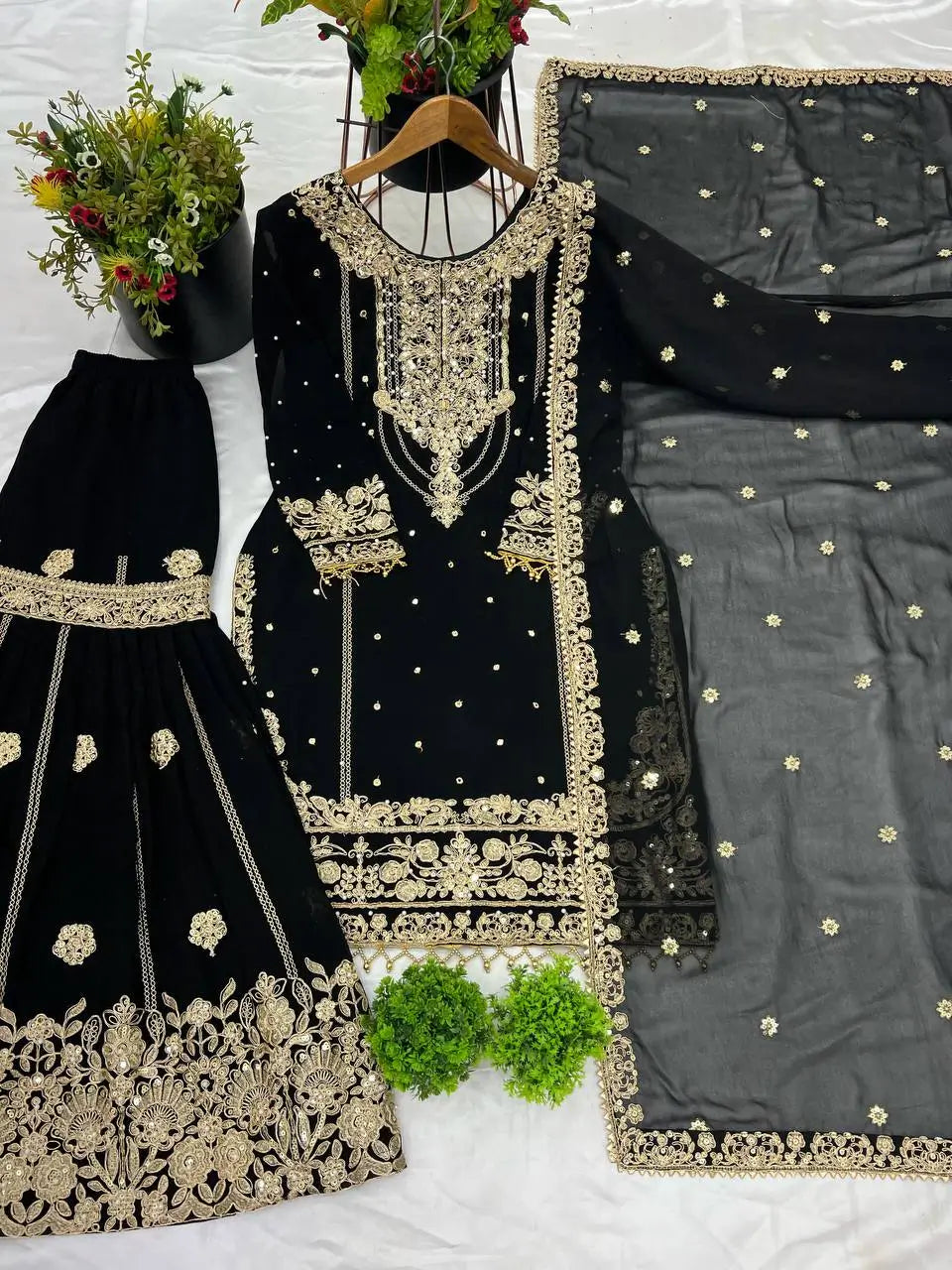 Embroidered Faux Georgette Palazzo Suit Set