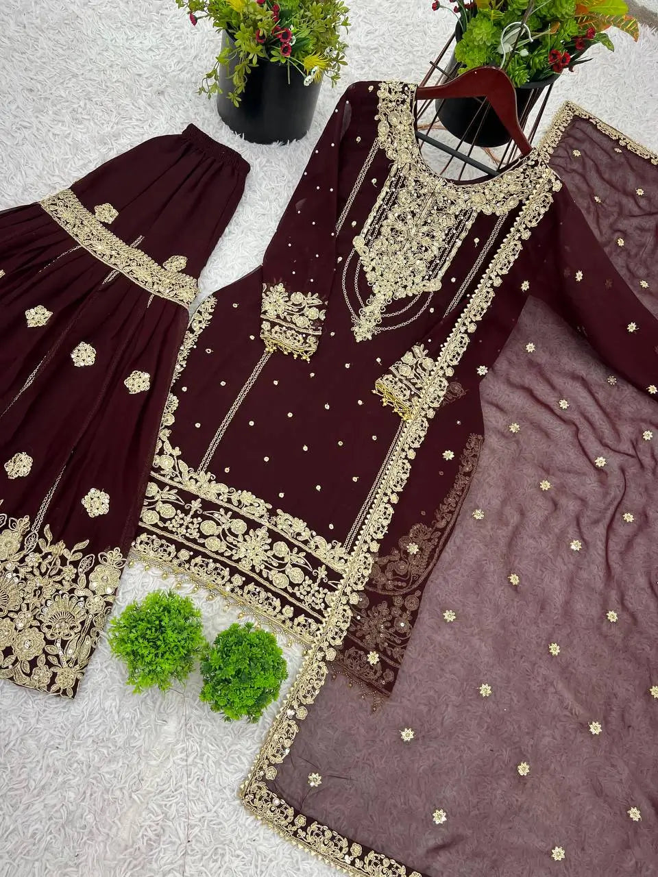 Embroidered Faux Georgette Palazzo Suit Set