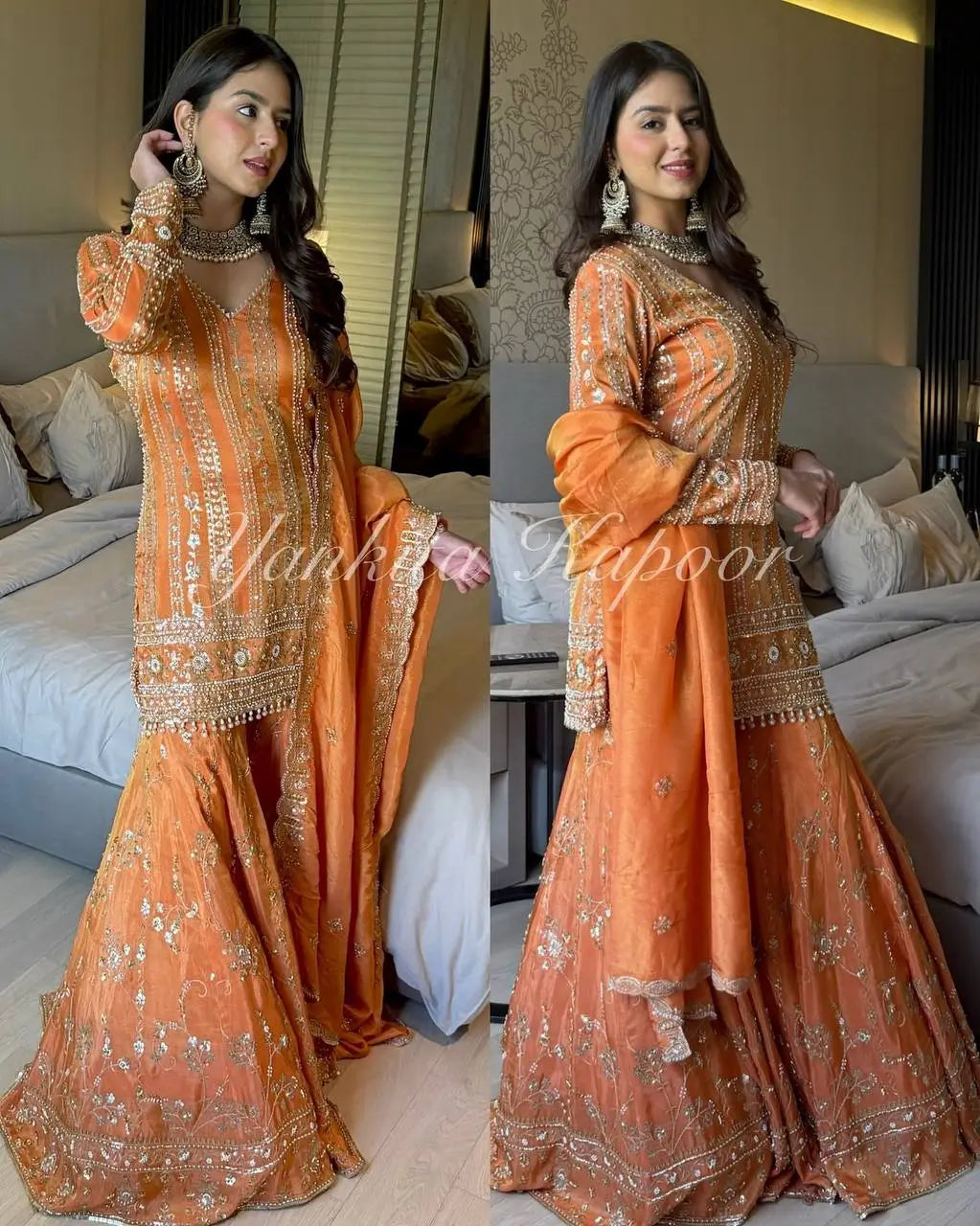 Embroidered Faux Georgette Palazzo Suit Set