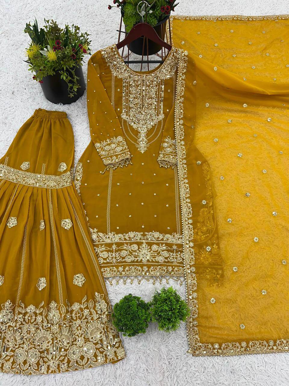 Embroidered Faux Georgette Palazzo Suit Set