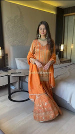 Embroidered Faux Georgette Palazzo Suit Set