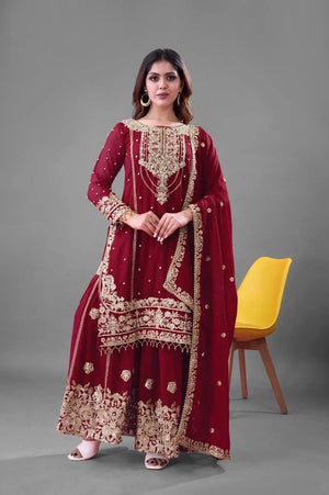 Embroidered Faux Georgette Palazzo Suit Set