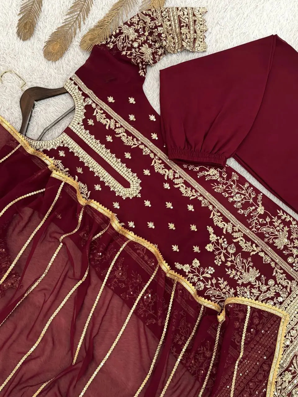 Embroidered Faux Georgette Pant Suit Set