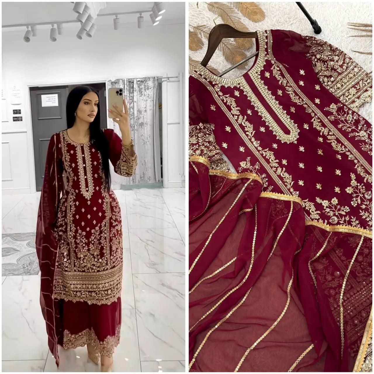 Embroidered Faux Georgette Pant Suit Set