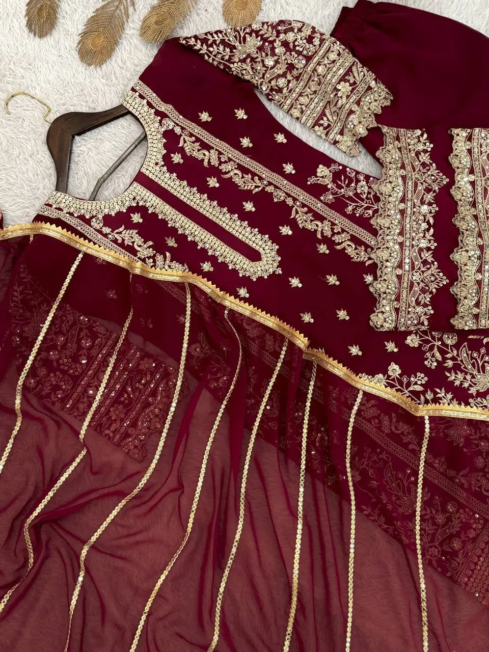 Embroidered Faux Georgette Pant Suit Set