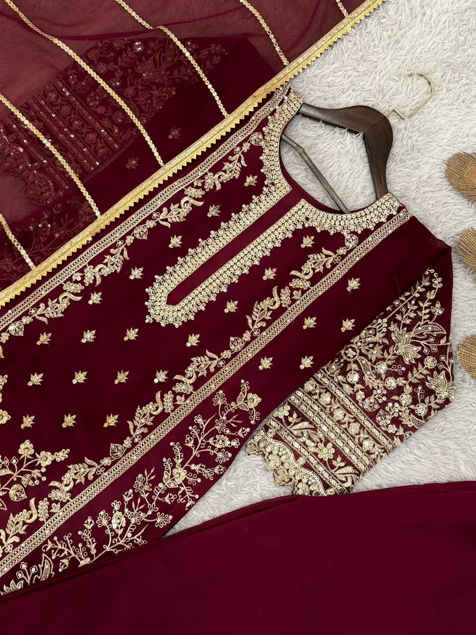 Embroidered Faux Georgette Pant Suit Set