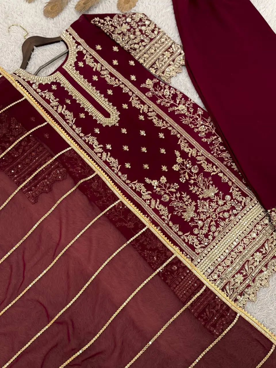 Embroidered Faux Georgette Pant Suit Set