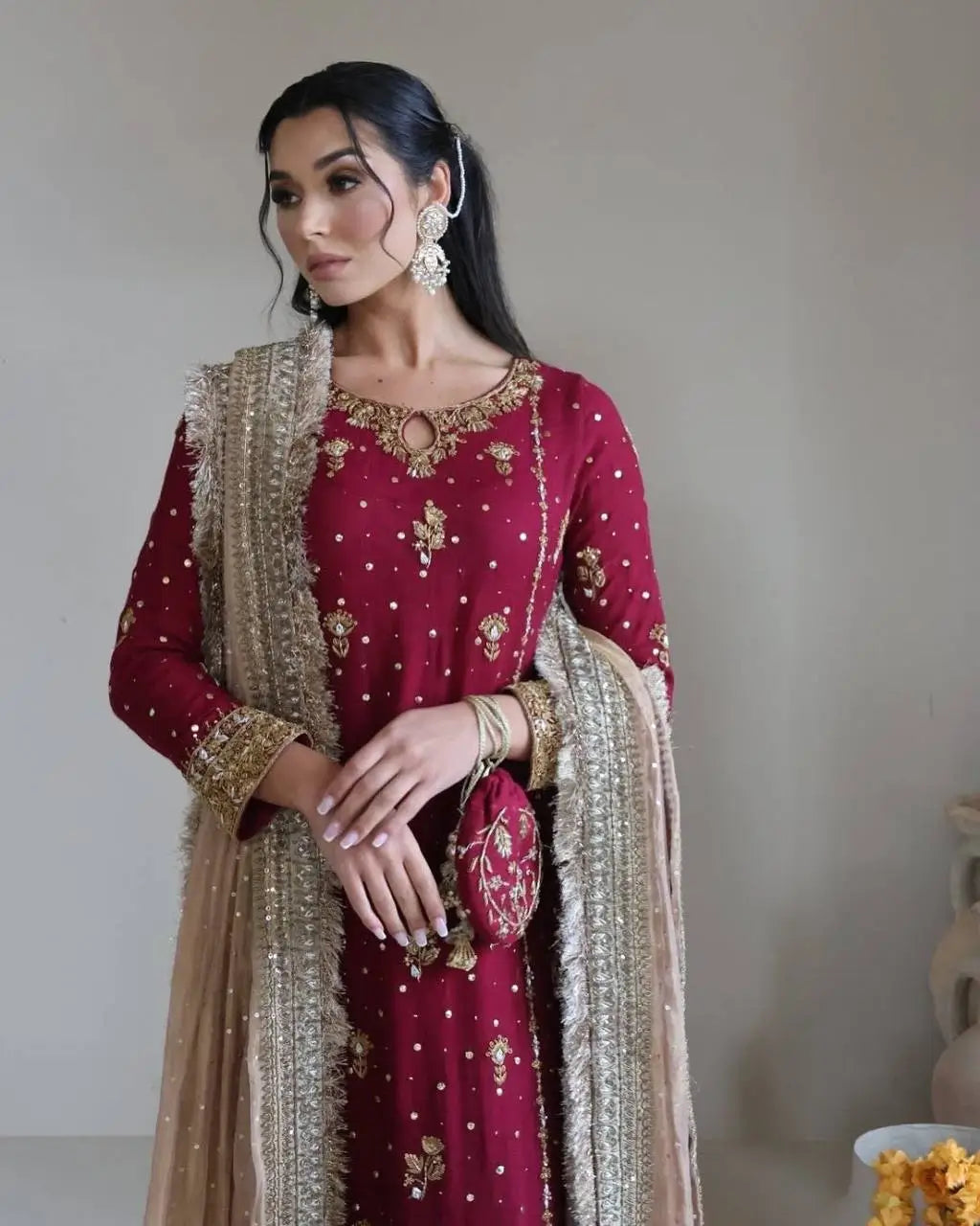 Embroidered Faux Georgette Pant Suit Set