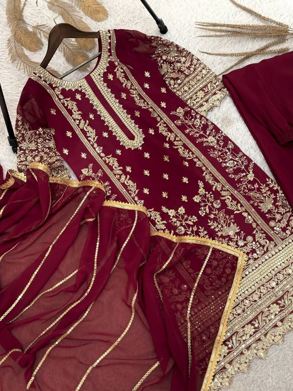 Embroidered Faux Georgette Pant Suit Set