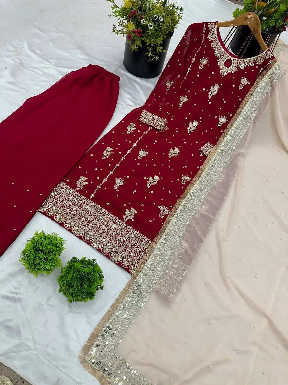 Embroidered Faux Georgette Pant Suit Set
