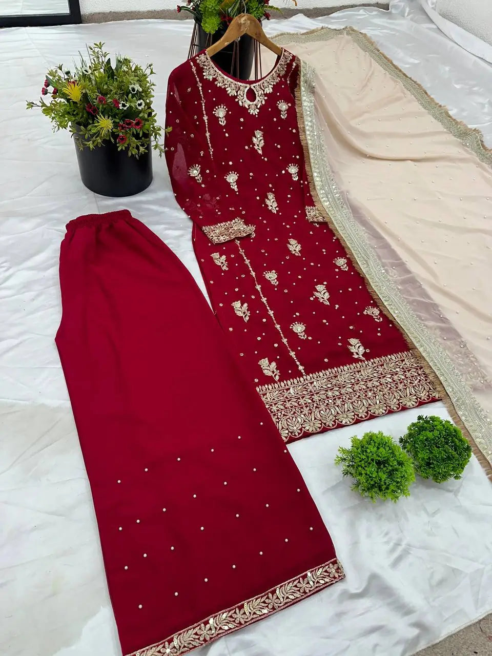 Embroidered Faux Georgette Pant Suit Set