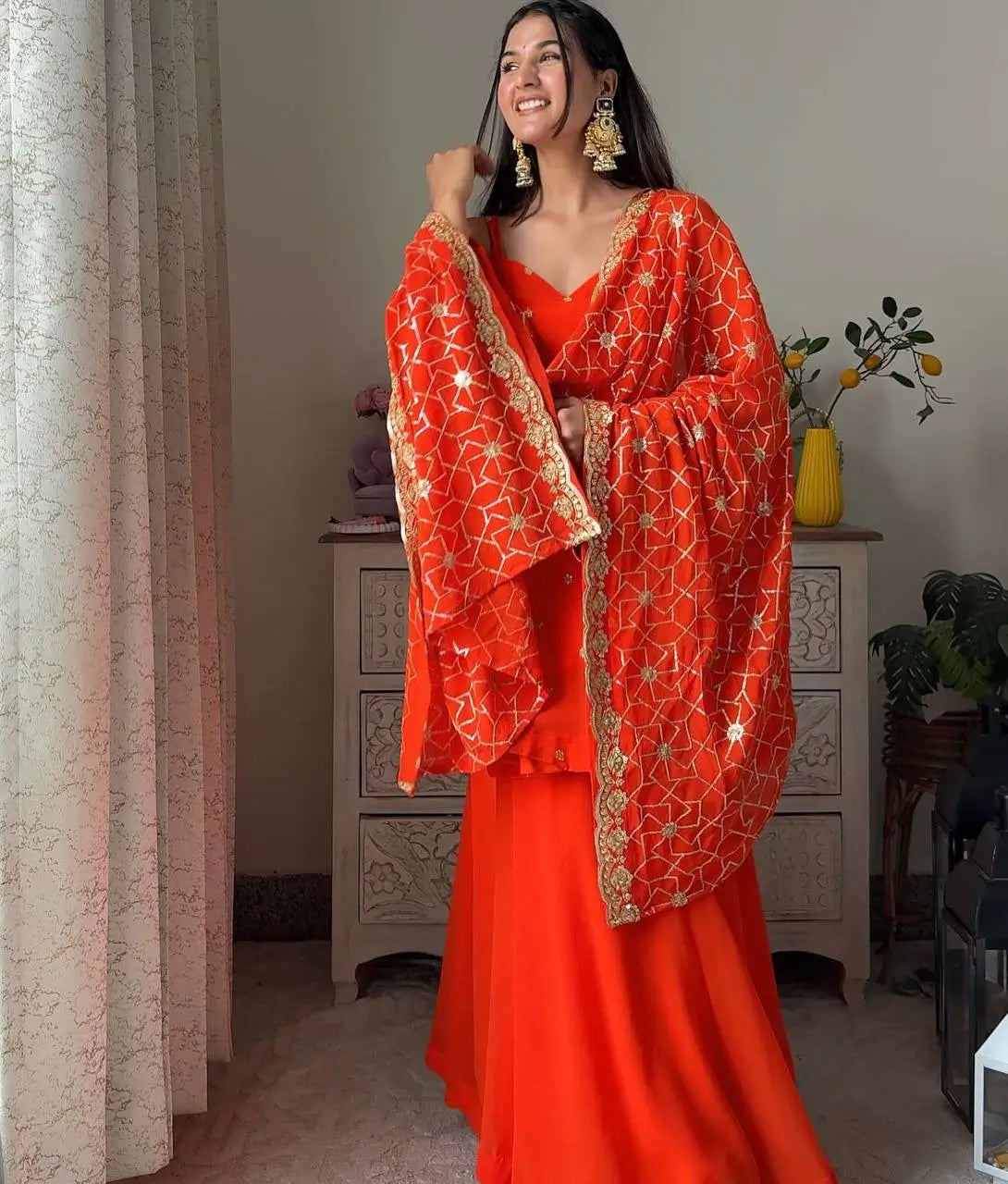 Embroidered Faux Georgette Peplum Plazo Set